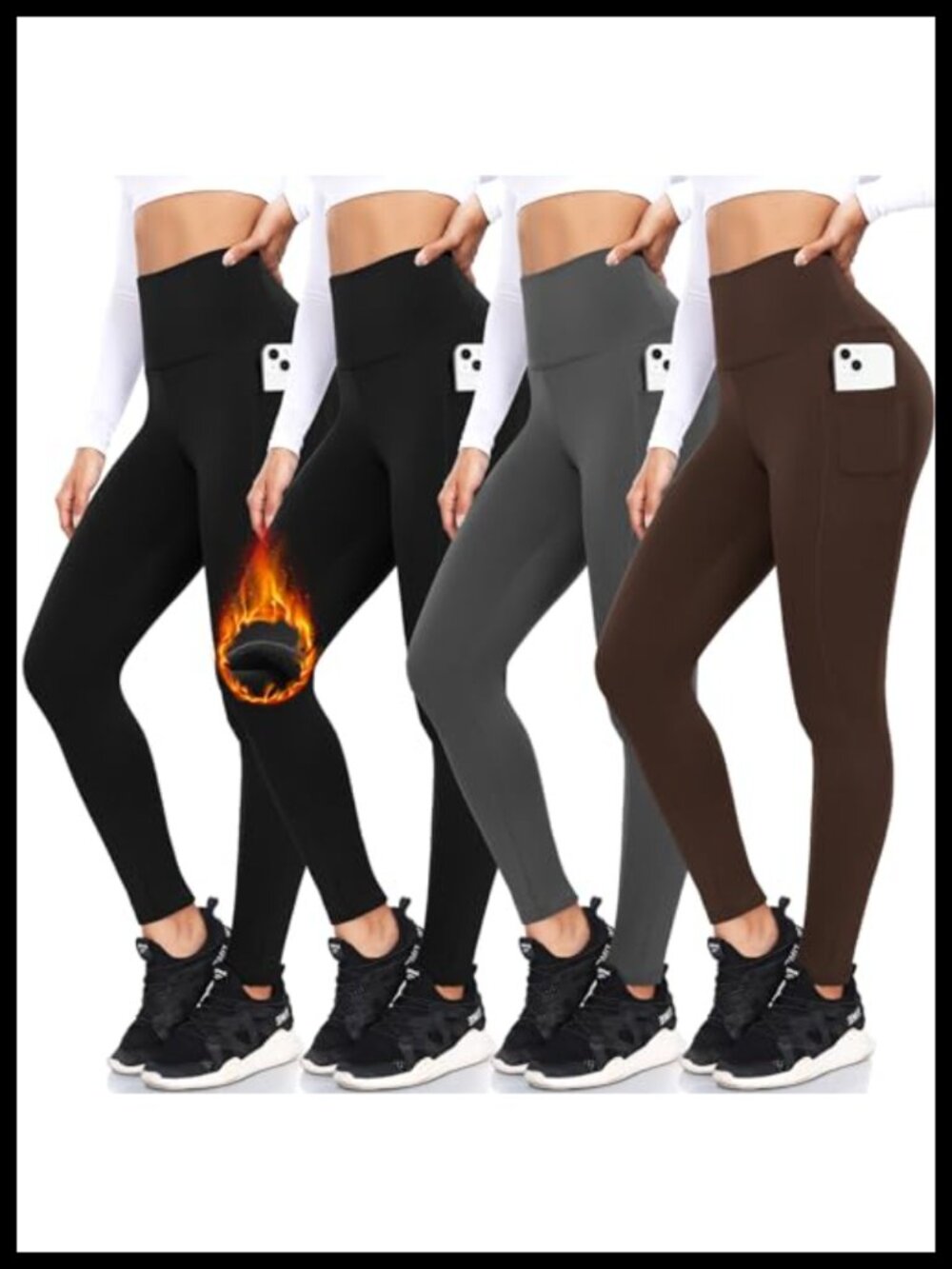 Fleece Lined Leggings with Pockets High Waisted Thermal Winter Yoga Pants